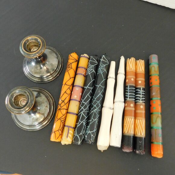 Halloween Candle Lot of 9 with Vintage Pilgrim Silverplate Candlesticks Holders - Picture 9 of 16